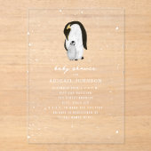 Pinguin Mama & Baby Dusche Winterschneeneutral Acryleinladungen (Vorderseite)