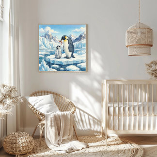 Pinguin-Mama und Kinderkrippe Poster