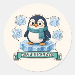 Pinguin Mathe ist cool mit Mathe-Symbol-Würfeln Runder Aufkleber