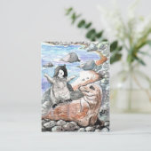Pinguin mit Baby-Siegel Postkarte (Stehend Vorderseite)