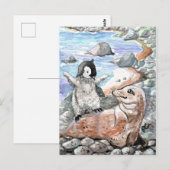 Pinguin mit Baby-Siegel Postkarte (Vorne/Hinten)