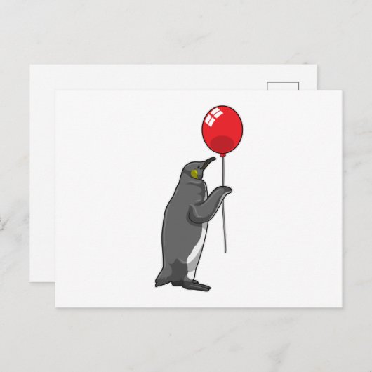 Pinguin mit Balloon Postkarte (Vorne/Hinten)
