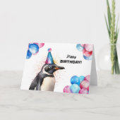 Pinguin mit Balloons und Party Hat Bird Birthday Karte (Vorderseite)