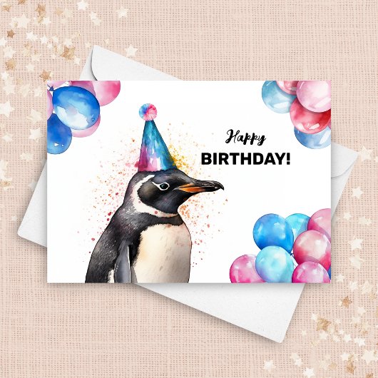Pinguin mit Balloons und Party Hat Bird Birthday Karte