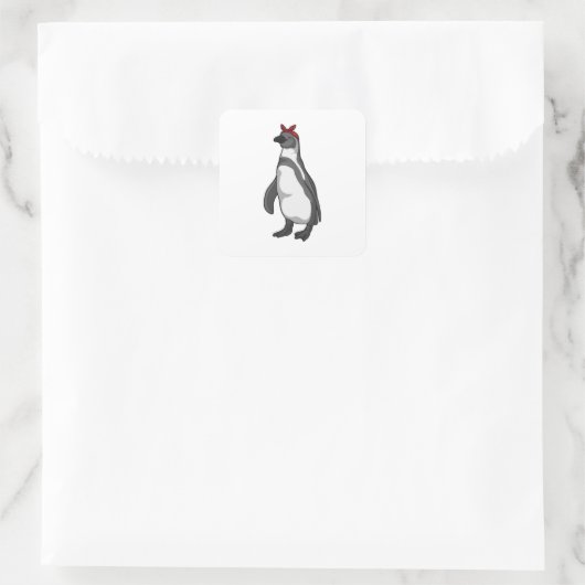 Pinguin mit Bandana Quadratischer Aufkleber (Tasche)
