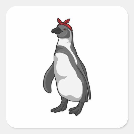 Pinguin mit Bandana Quadratischer Aufkleber (Vorderseite)