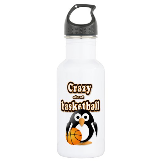 Pinguin mit Basketball Edelstahlflasche (Vorderseite)