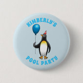 Pinguin mit blauem Ballon Button (Vorderseite)