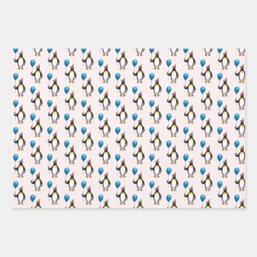 Pinguin mit blauem Ballon Geschenkpapier Set (Vorderseite 3)