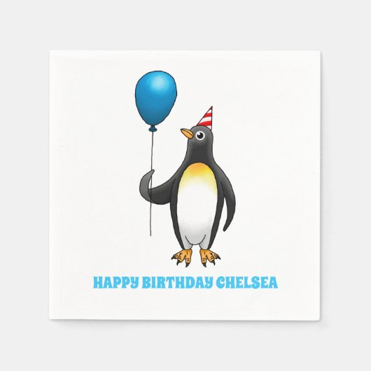 Pinguin mit blauem Ballon Serviette (Vorderseite)