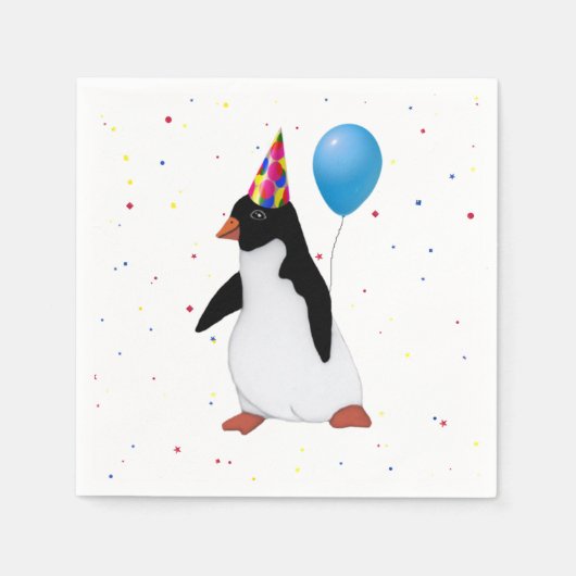 Pinguin mit blauem Ballonpapier Napkin Serviette (Vorderseite)