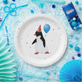 Pinguin mit Blue Balloon Geburtstagspapier-Teller Pappteller