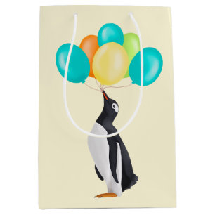Pinguin mit bunten Balloons zum Geburtstag Mittlere Geschenktüte