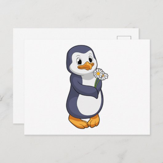 Pinguin mit Daisy Postkarte (Vorne/Hinten)