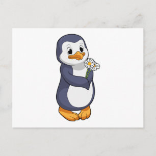Pinguin mit Daisy Postkarte