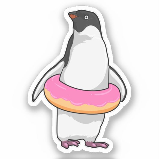 Pinguin mit Donut Aufkleber (Vorderseite)
