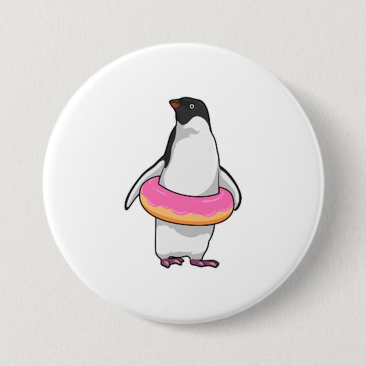 Pinguin mit Donut Button (Vorderseite)