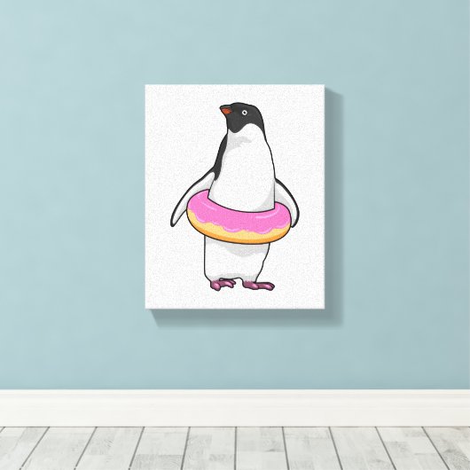 Pinguin mit Donut Leinwanddruck (Insitu (Holzboden))