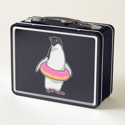 Pinguin mit Donut Metall Brotdose (Rückseite)