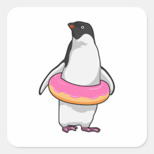 Pinguin mit Donut Quadratischer Aufkleber