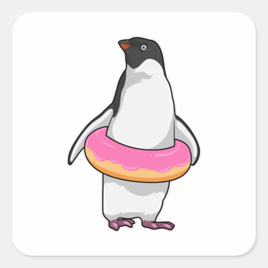 Pinguin mit Donut Quadratischer Aufkleber (Vorderseite)
