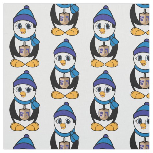 Pinguin mit Dreidel bei Chanukka Stoff (Muster)