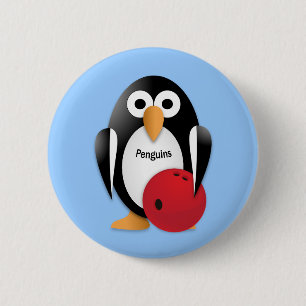 Pinguin mit einer Bowling-Schüssel Button