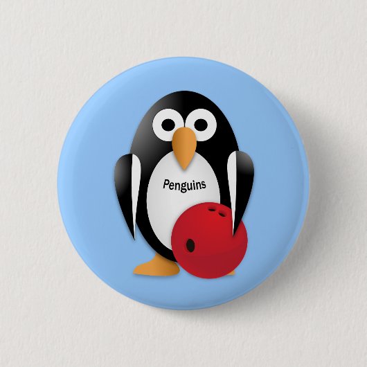 Pinguin mit einer Bowling-Schüssel Button (Vorderseite)