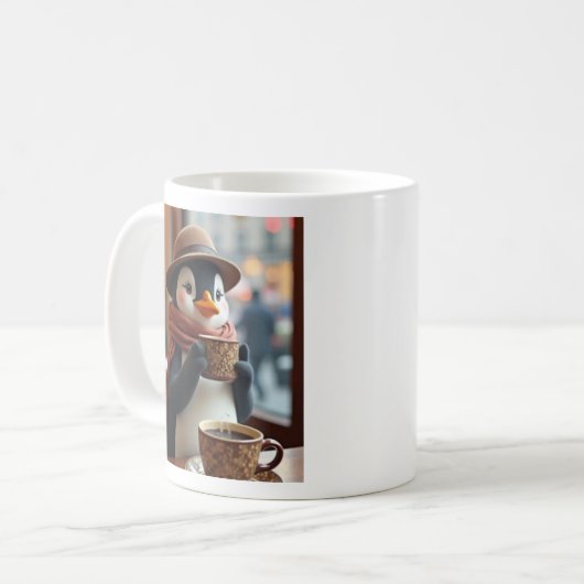 Pinguin mit einer Tasse Kaffee-Tasse (Vorderseite Links)
