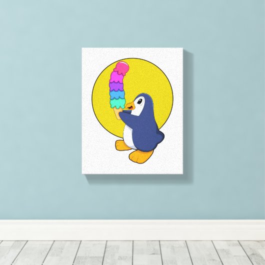 Pinguin mit Eiscreme Leinwanddruck (Insitu (Holzboden))