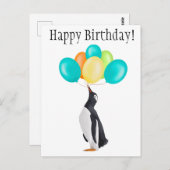 Pinguin mit farbenfrohen Balloons - Alles Gute zum Postkarte (Vorne/Hinten)