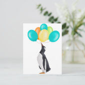 Pinguin mit farbenfrohen Balloons Postkarte (Stehend Vorderseite)