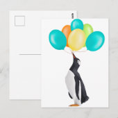 Pinguin mit farbenfrohen Balloons Postkarte (Vorne/Hinten)
