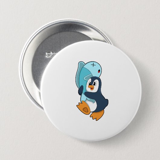 Pinguin mit Fisch Button (Vorne & Hinten)