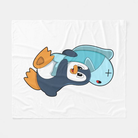 Pinguin mit Fisch Fleecedecke (Vorderseite (Horizontal))