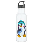 Pinguin mit Fisch & Hut Edelstahlflasche (Vorderseite)
