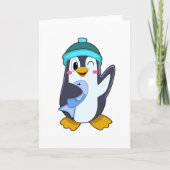Pinguin mit Fisch & Hut Karte (Vorderseite)