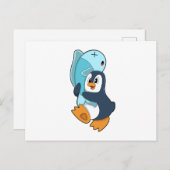 Pinguin mit Fisch Postkarte (Vorne/Hinten)