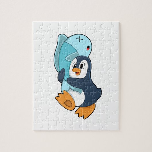 Pinguin mit Fisch Puzzle (Vertikal)