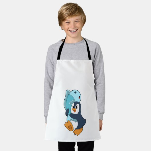 Pinguin mit Fisch Schürze (Getragen)