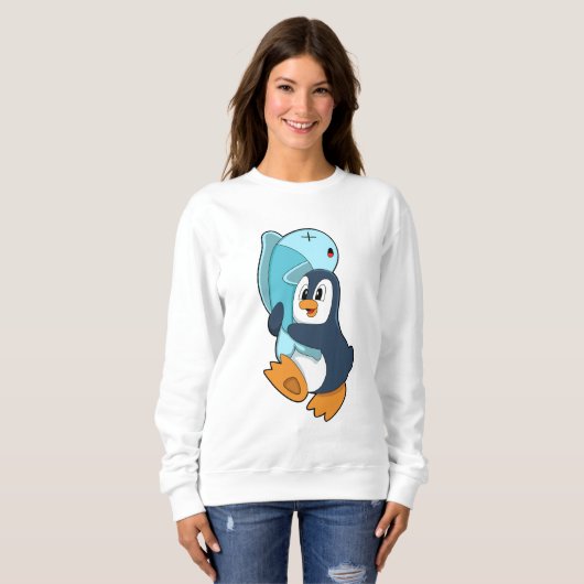 Pinguin mit Fisch Sweatshirt (Vorne ganz)