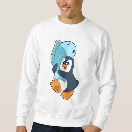 Pinguin mit Fisch Sweatshirt (Vorderseite)