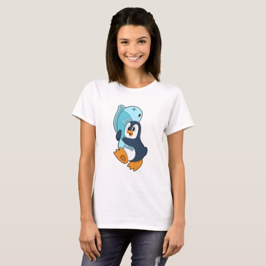 Pinguin mit Fisch T-Shirt (Vorne ganz)