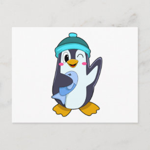 Pinguin mit Fisch und Hut Postkarte