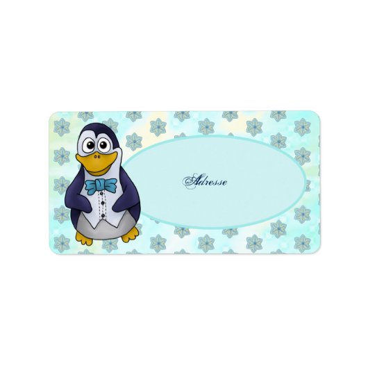 Pinguin mit Fliege Adressaufkleber (Vorne)