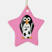 Pinguin mit Fußball Keramik Ornament (Rechts)