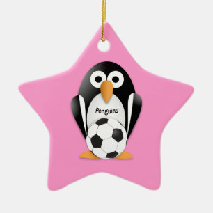 Pinguin mit Fußball Keramik Ornament