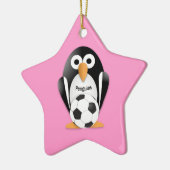 Pinguin mit Fußball Keramik Ornament (Links)