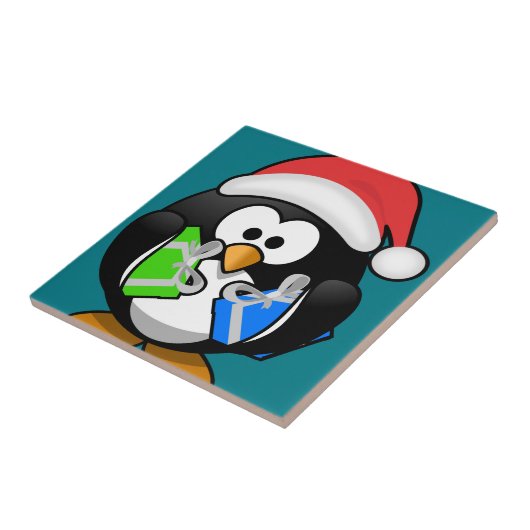 Pinguin mit Geschenken Fliese (Seite)