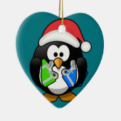 Pinguin mit Geschenken Keramik Ornament (Rechts)
